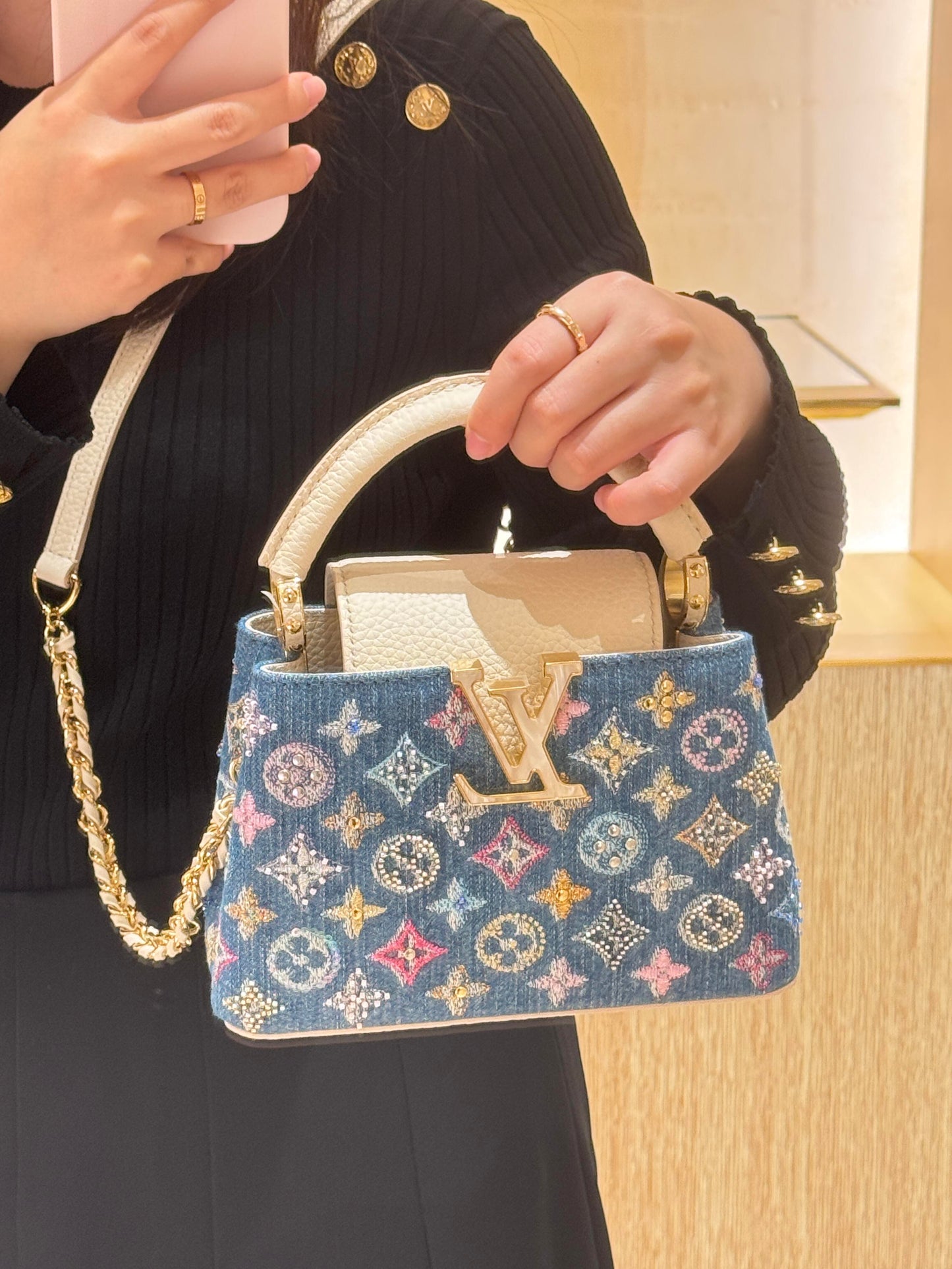 Denim de lujo Mini Bolsa Capucines