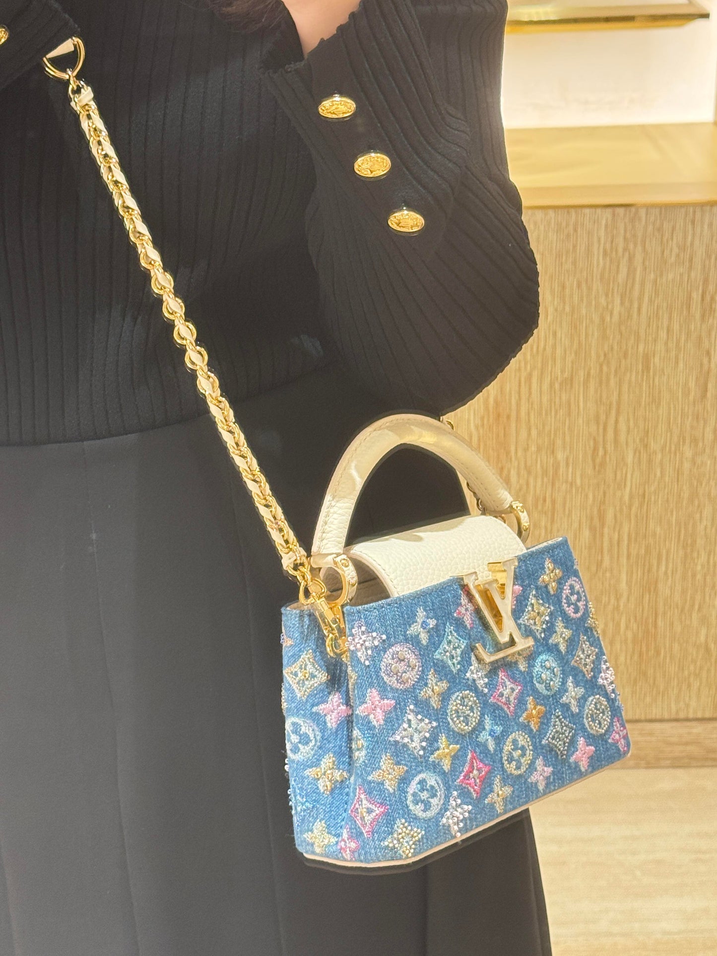 Denim de lujo Mini Bolsa Capucines