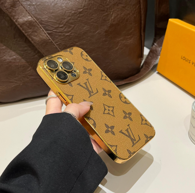 Custodia per iPhone Monogramma Lou Classic con bordi oro elettroplati