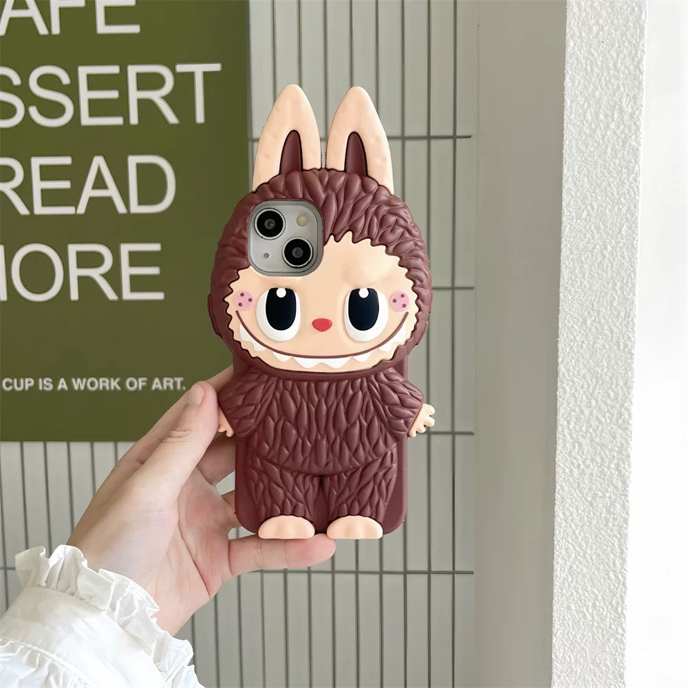 귀여운 만화 Labubu Zimomo Silicon Case | 브라운 핑크 - 아이폰 케이스