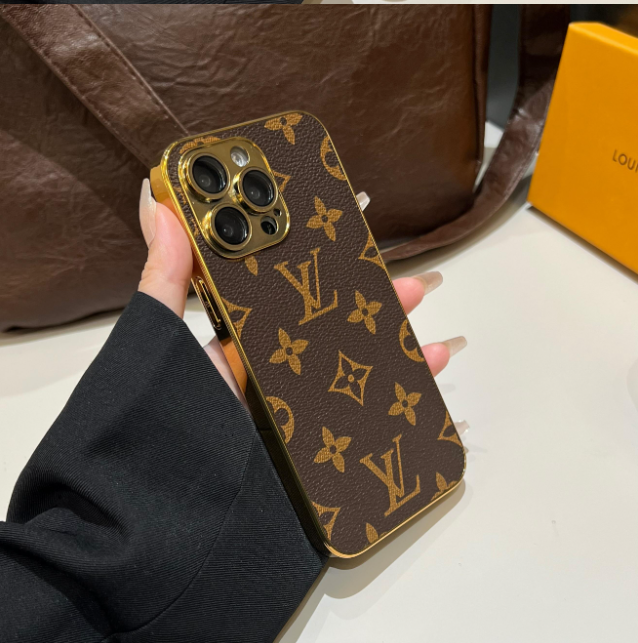 Custodia per iPhone Monogramma Lou Classic con bordi oro elettroplati