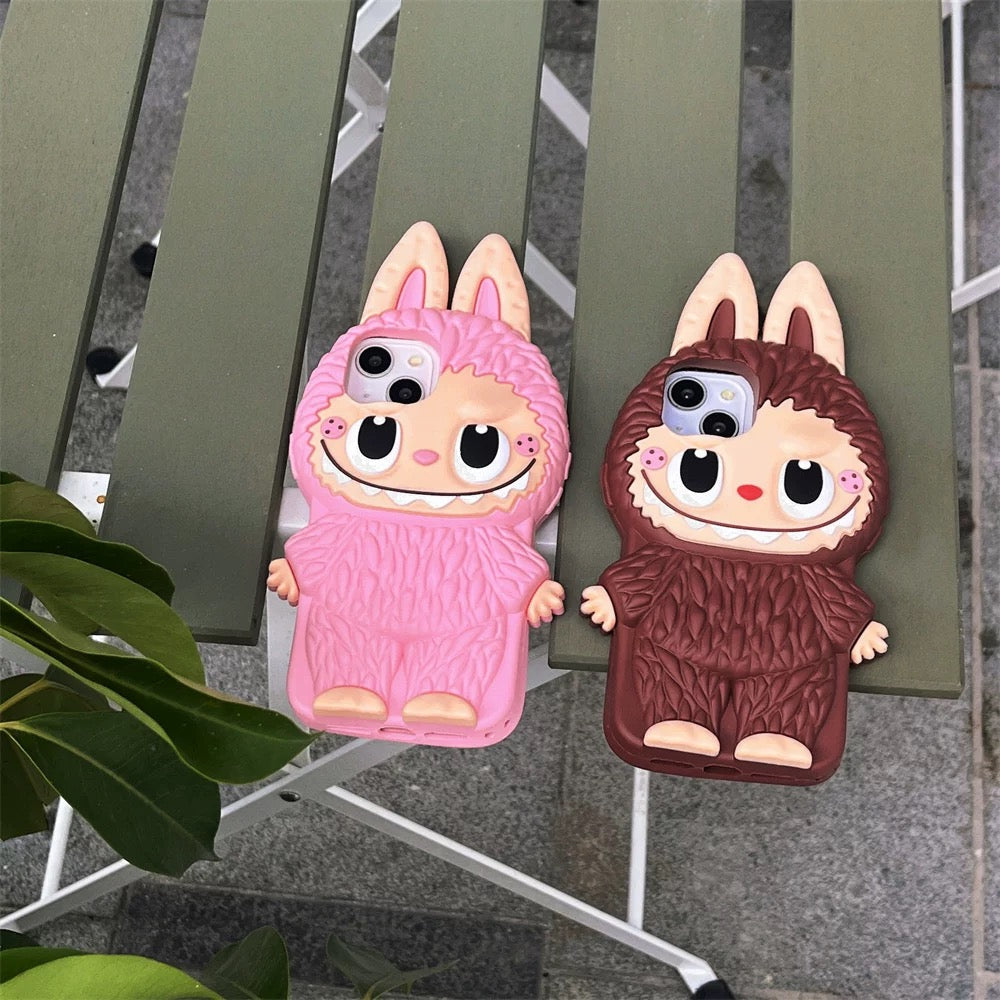 귀여운 만화 Labubu Zimomo Silicon Case | 브라운 핑크 - 아이폰 케이스
