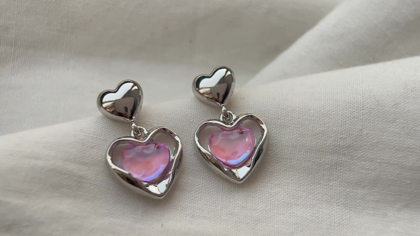 Orecchini a goccia rosa iridescente - Sweet Chic francese con accessori a torsione spigolosi