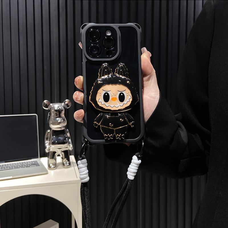 Case de iPhone de Kickstand de espejo de Shell Labubu Hard - Mirror rotativo | Diseño a prueba de golpes