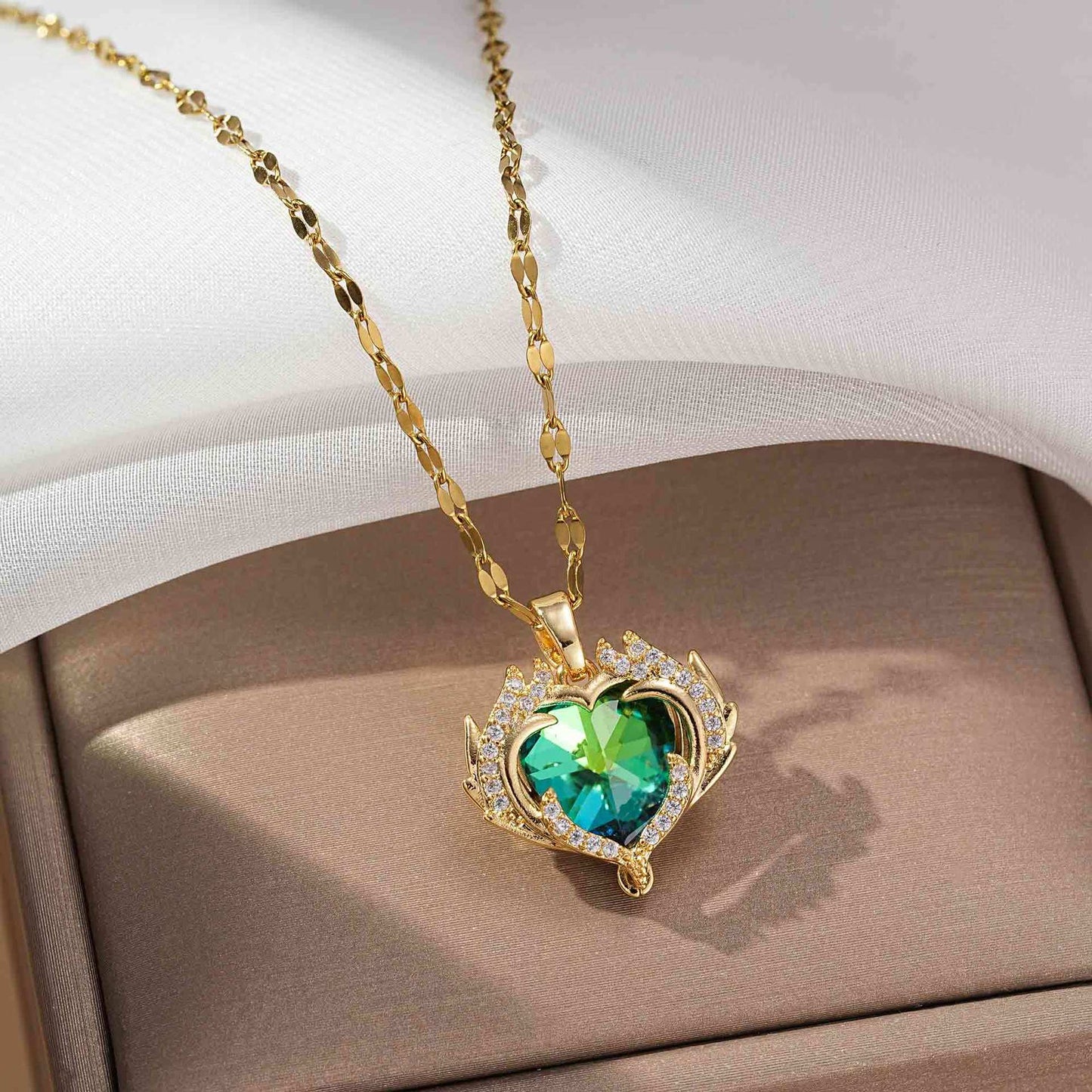 French Luxe Red Heart Pendant Necklace – Dainty Glamour with Full Rhinestones accessories