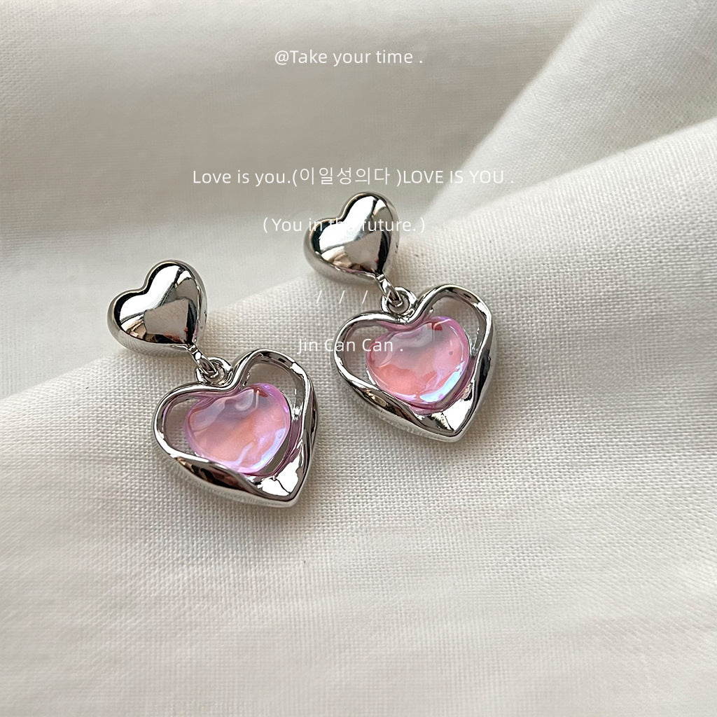 Orecchini a goccia rosa iridescente - Sweet Chic francese con accessori a torsione spigolosi