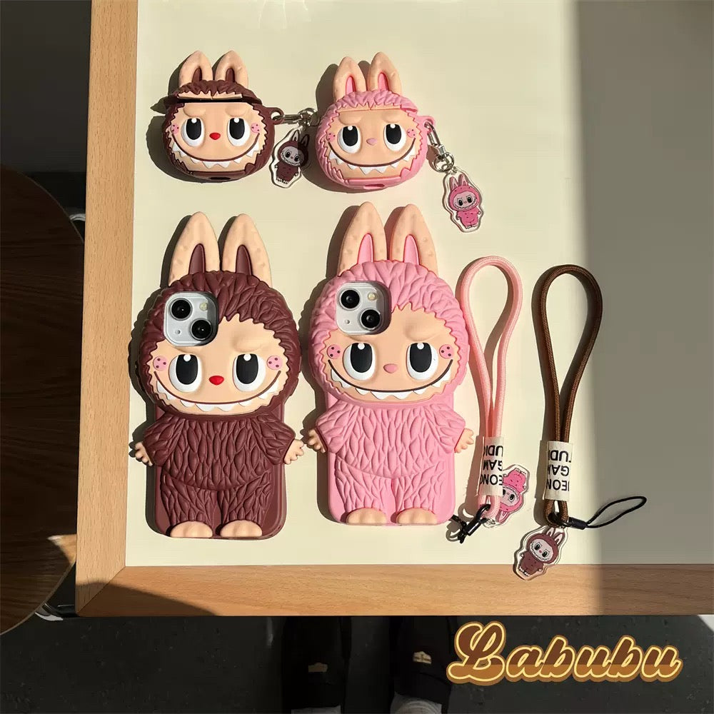 귀여운 만화 Labubu Zimomo Silicon Case | 브라운 핑크 - 아이폰 케이스