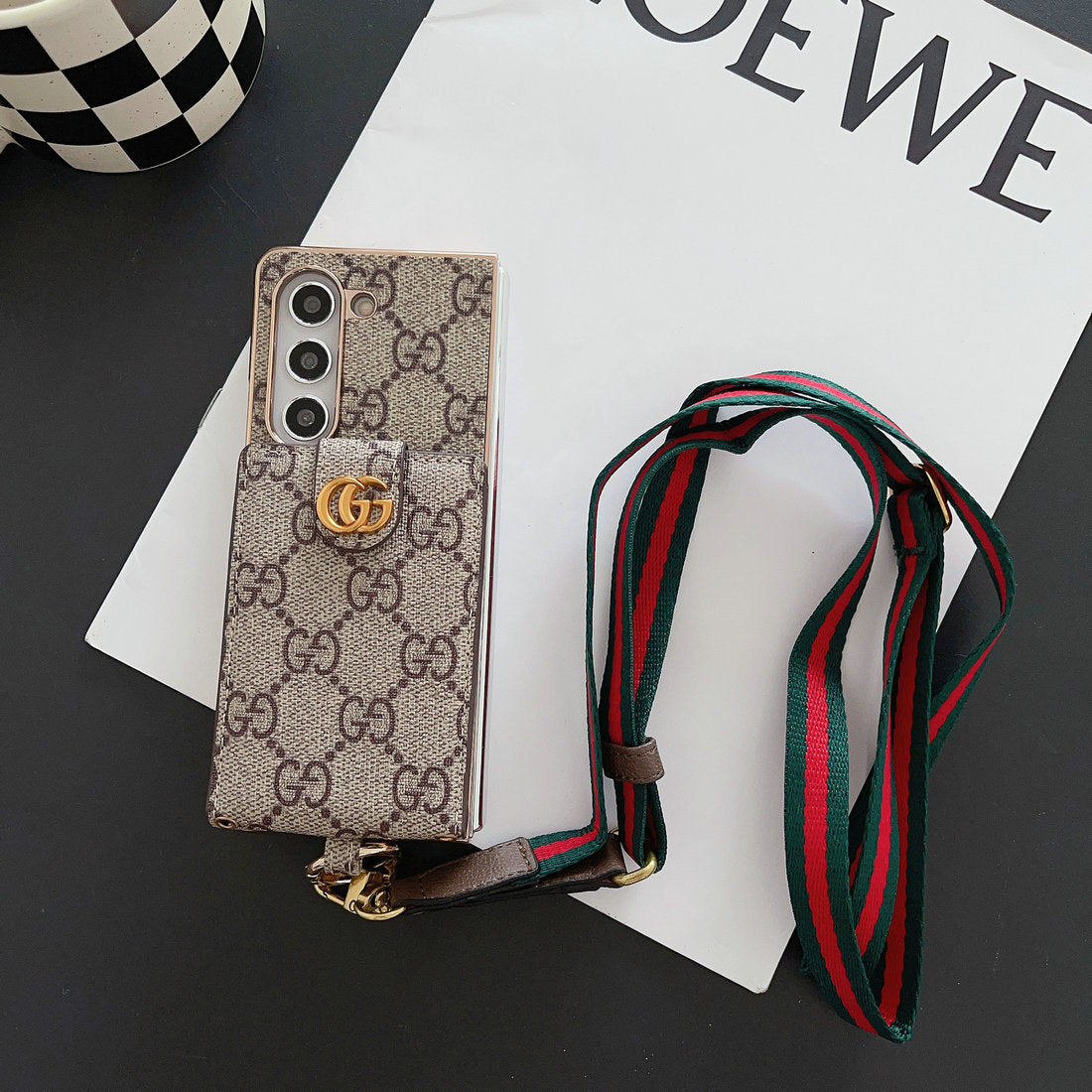 Luxus galvanizáló monogram kártya tartó kereszttest Samsung Z Fold tok