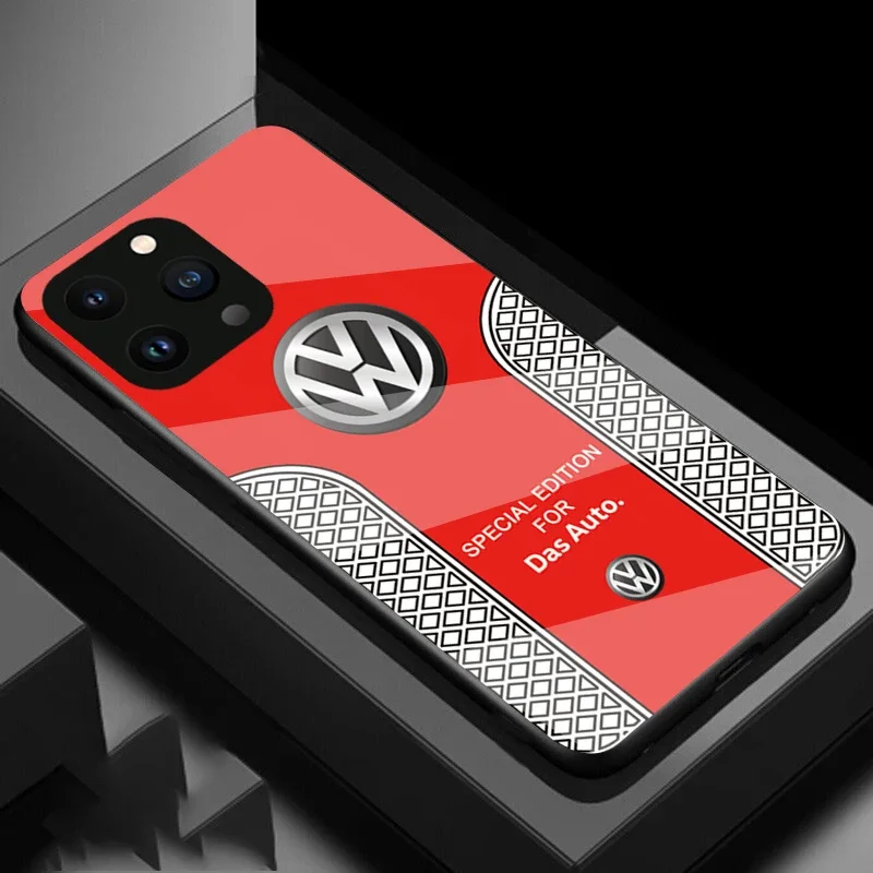Volkswagen Logo Logo Telefono Custodia per tutti iPhone con copertura di vetro e carico wireless