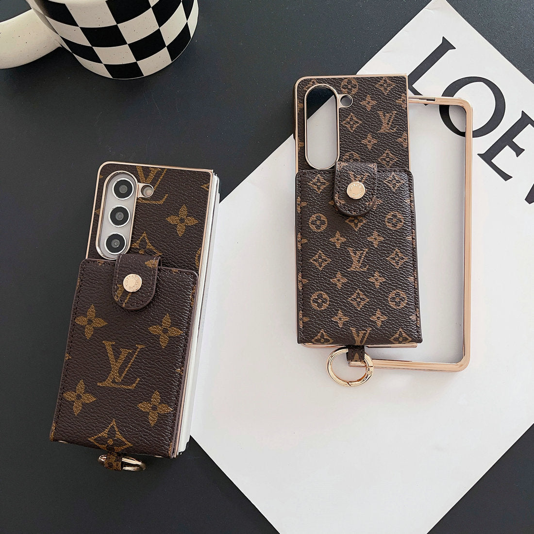 Luxus galvanizáló monogram kártya tartó kereszttest Samsung Z Fold tok