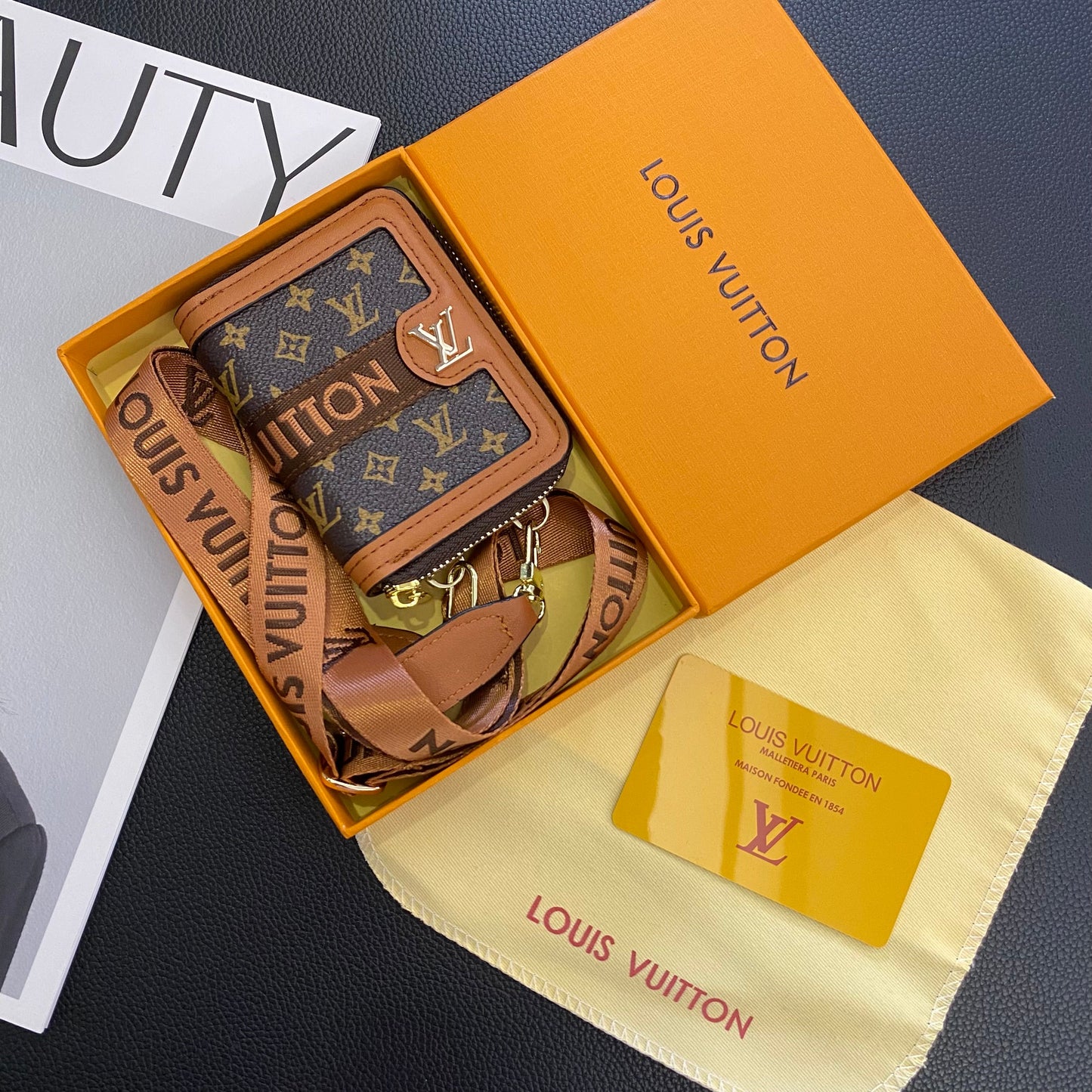 Luxuriöser Reißverschluss Brieftasche mit Riemen