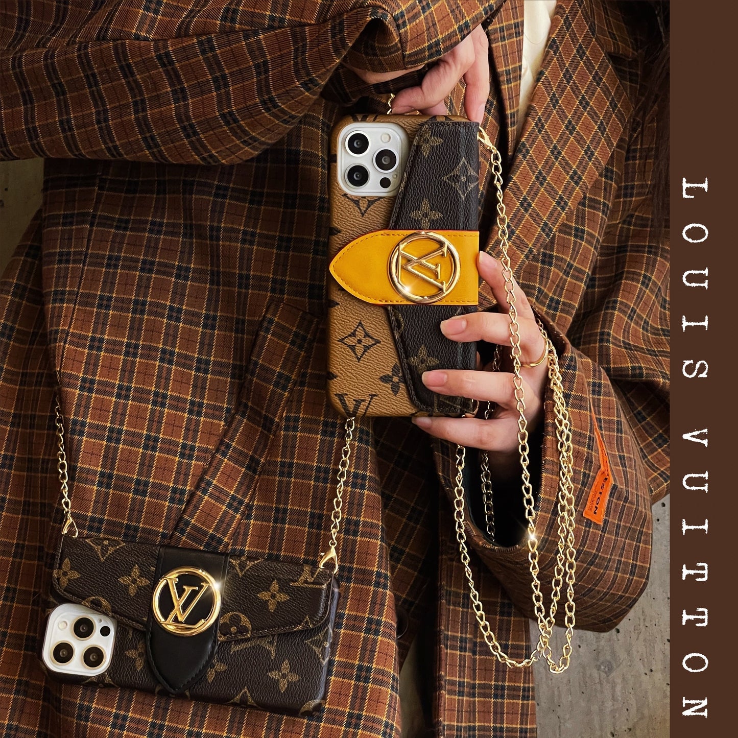Custodia per iPhone del supporto per la carta Crossbody Lou Gold