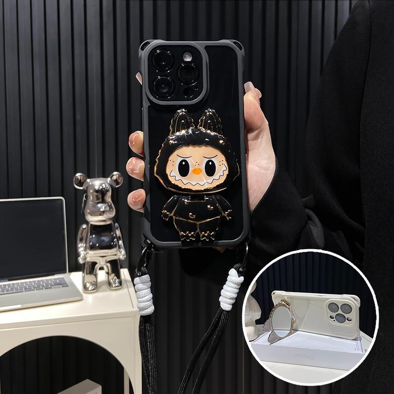 Case de iPhone de Kickstand de espejo de Shell Labubu Hard - Mirror rotativo | Diseño a prueba de golpes