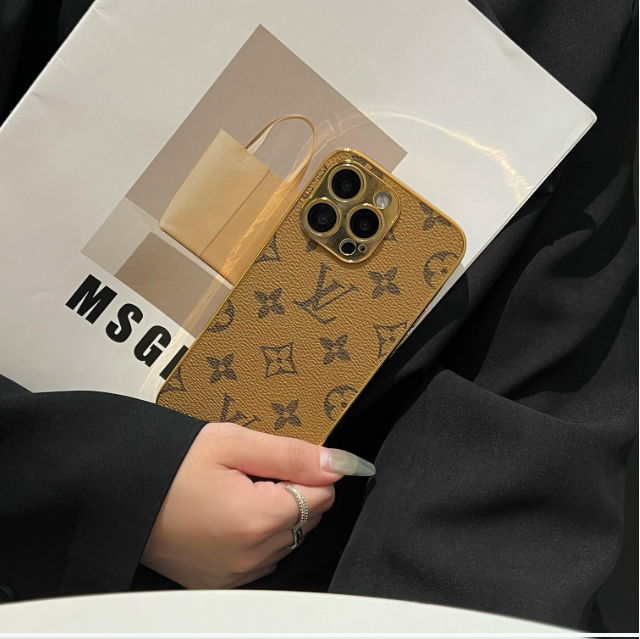 Custodia per iPhone Monogramma Lou Classic con bordi oro elettroplati