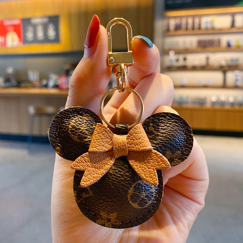 Luksus Mickey Keychain - Faux Leather & Fur Pom Charm til håndtaske eller bil