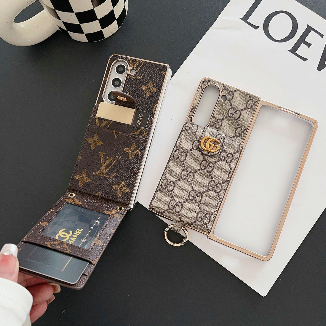 Luxus galvanizáló monogram kártya tartó kereszttest Samsung Z Fold tok