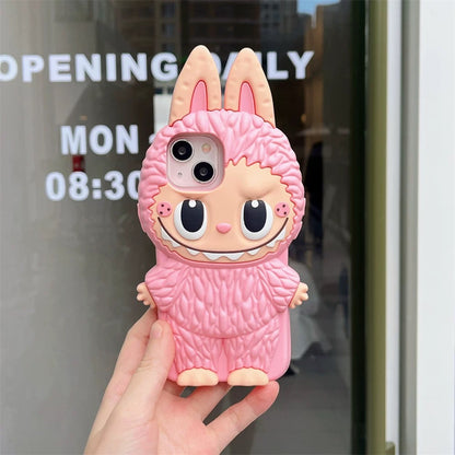 귀여운 만화 Labubu Zimomo Silicon Case | 브라운 핑크 - 아이폰 케이스