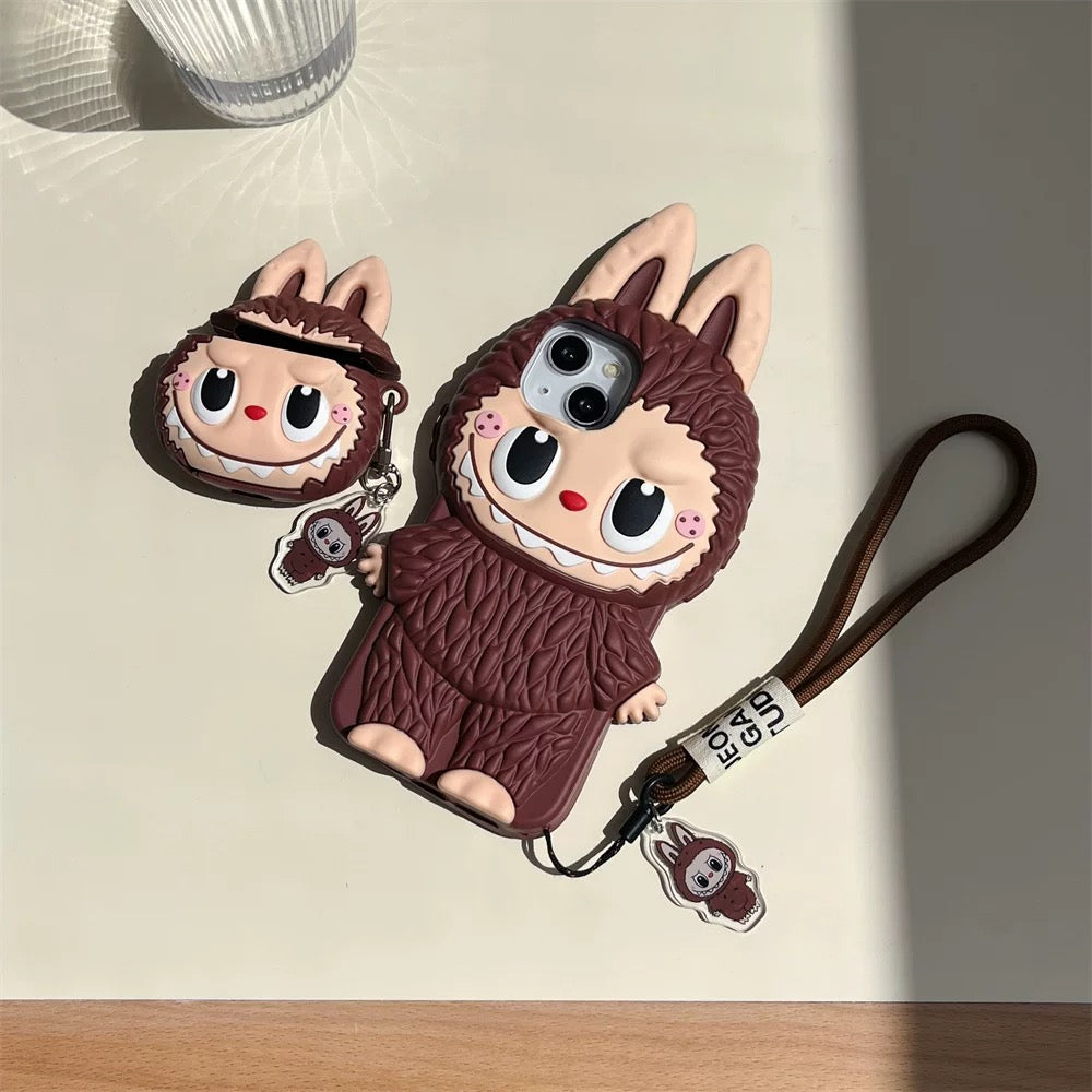 귀여운 만화 Labubu Zimomo Silicon Case | 브라운 핑크 - 아이폰 케이스