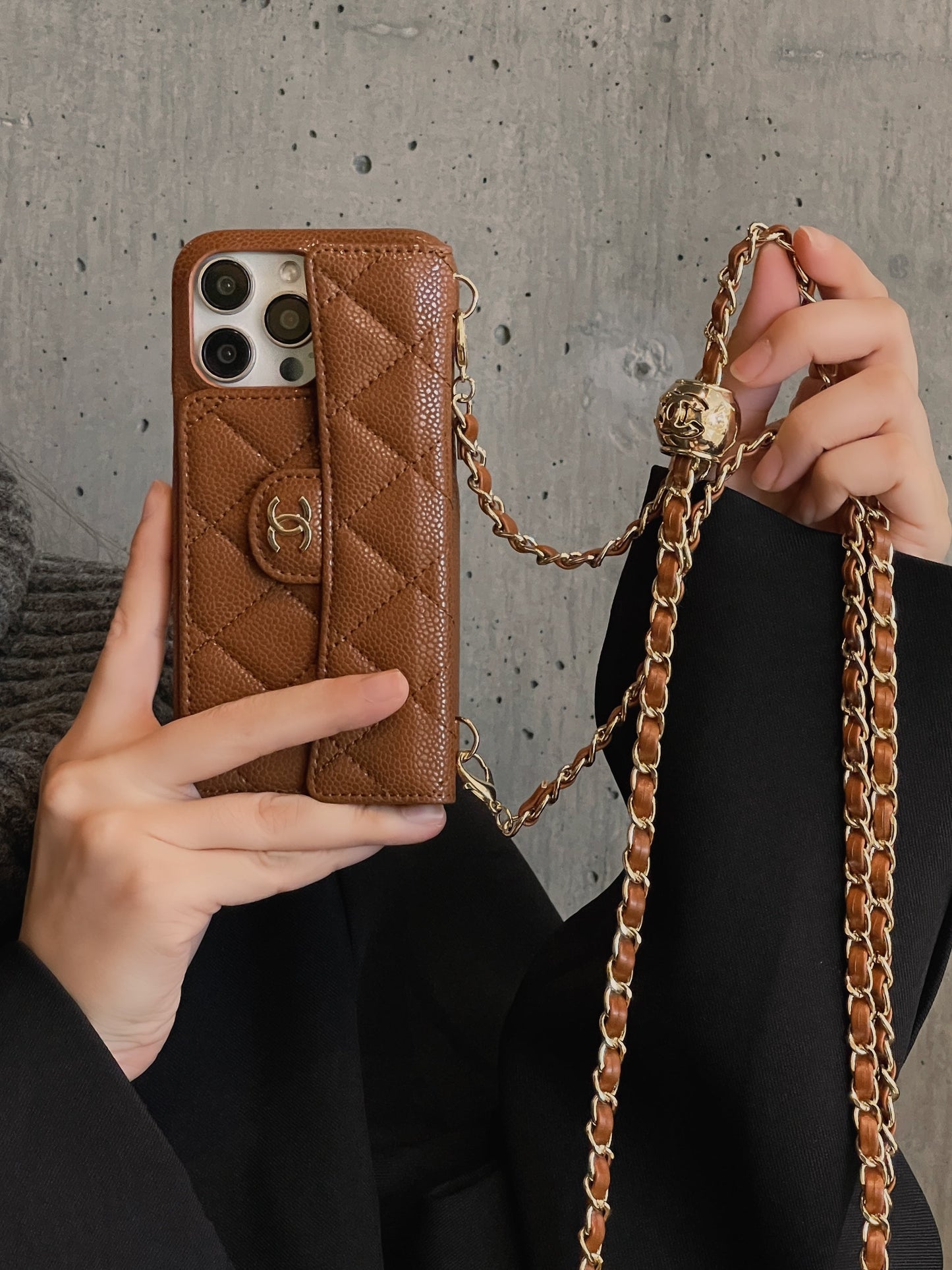 Πολυτελές πορτοφόλι iPhone θήκη με αλυσίδα χεριών /crossbody