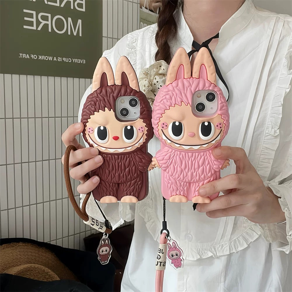 귀여운 만화 Labubu Zimomo Silicon Case | 브라운 핑크 - 아이폰 케이스