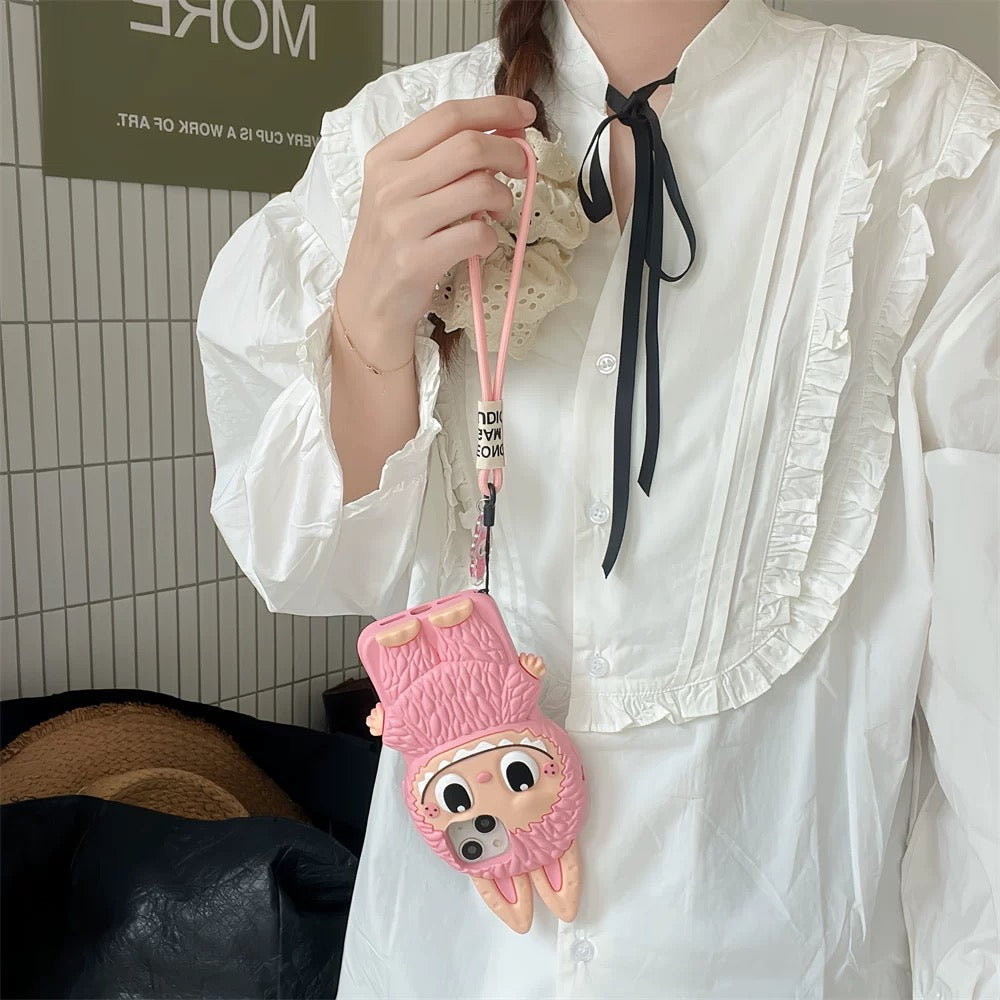 귀여운 만화 Labubu Zimomo Silicon Case | 브라운 핑크 - 아이폰 케이스