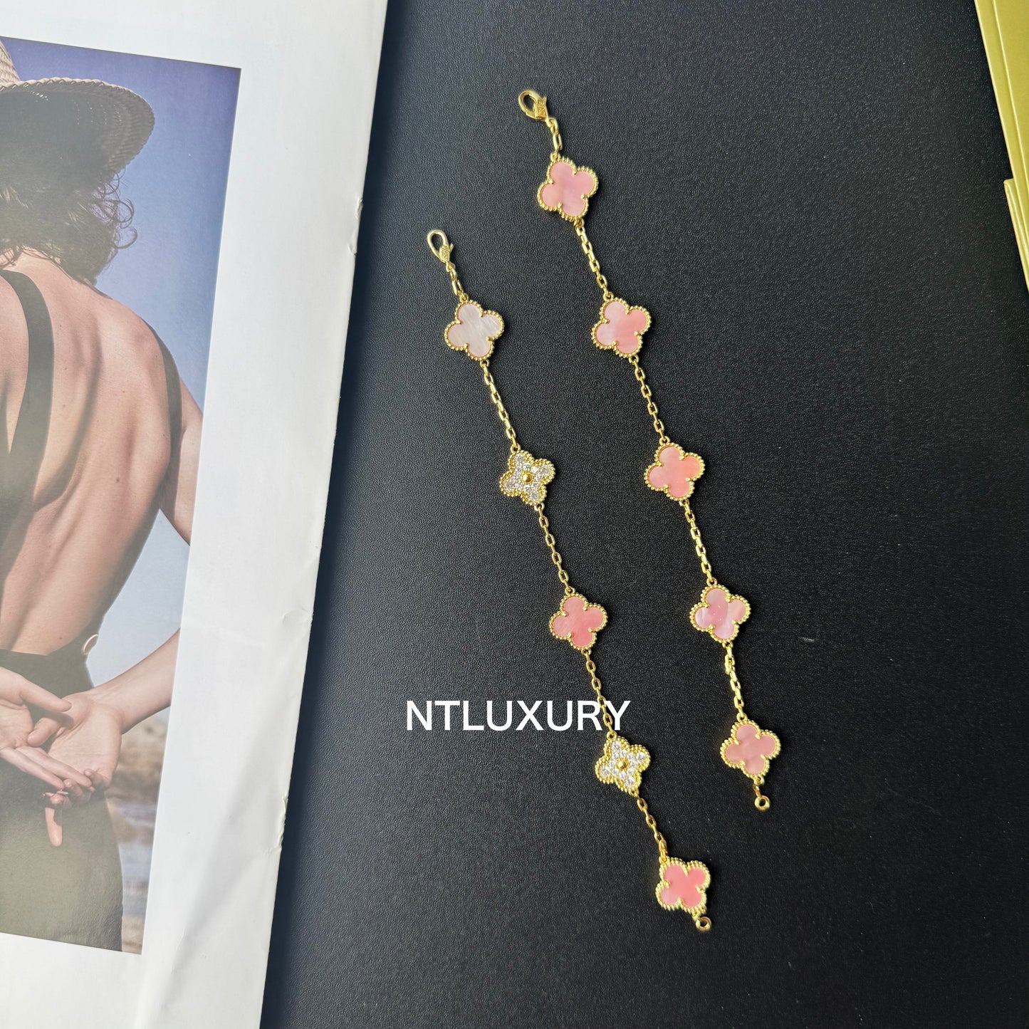 Shell Girl & Shining Leaves Bracelet (Pink)