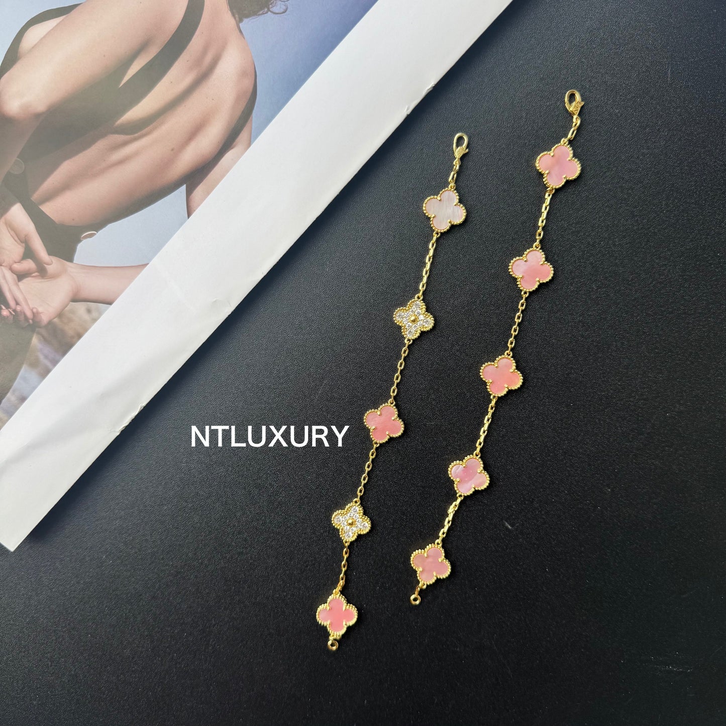 Shell Girl & Shining Leaves Bracelet (Pink)
