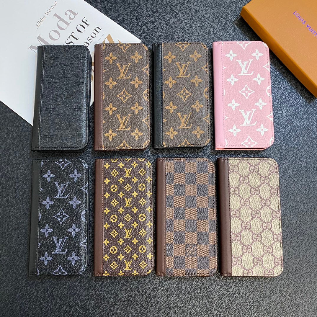 Monogram läderkortomslag galaxfodral för Samsung