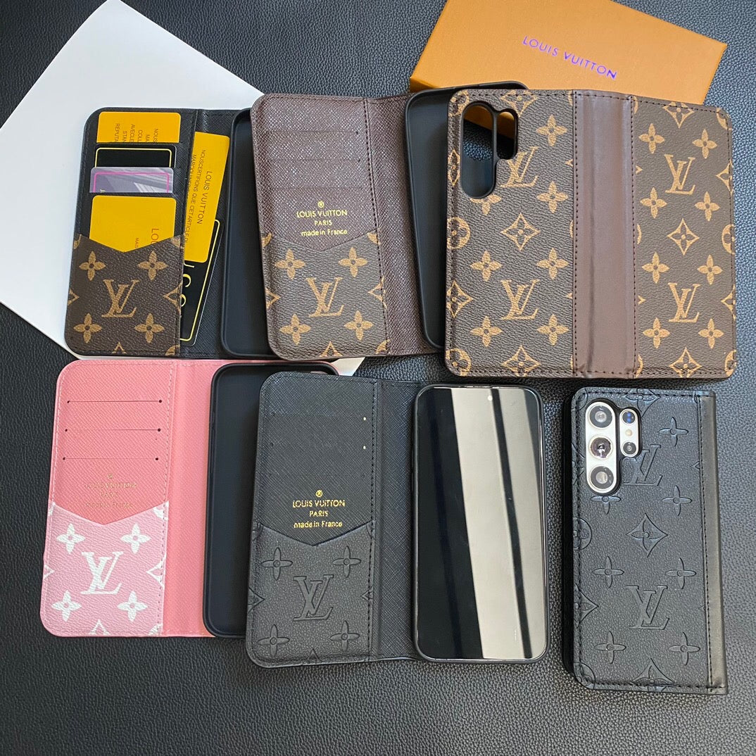 Monogram läderkortomslag galaxfodral för Samsung