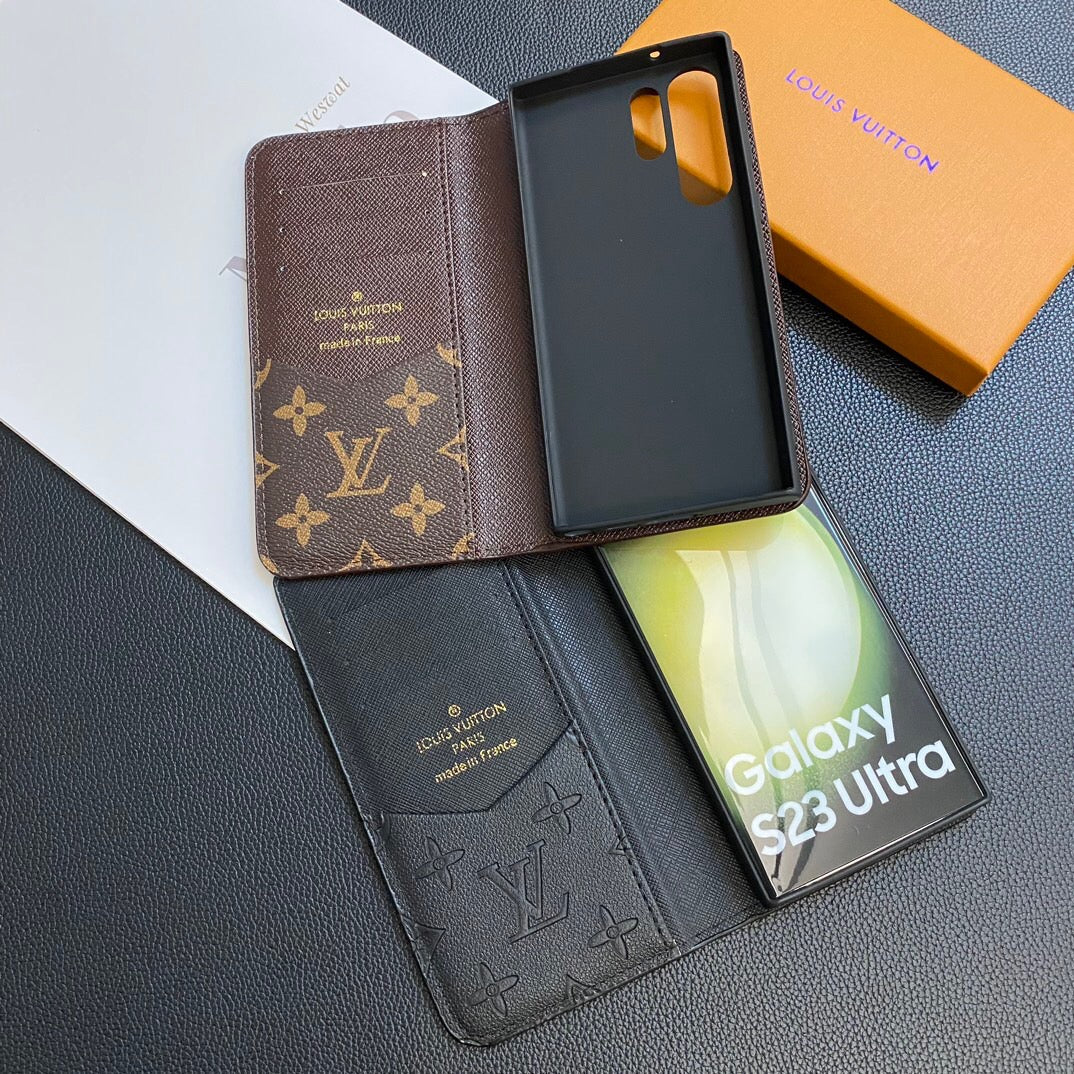 Monogram läderkortomslag galaxfodral för Samsung