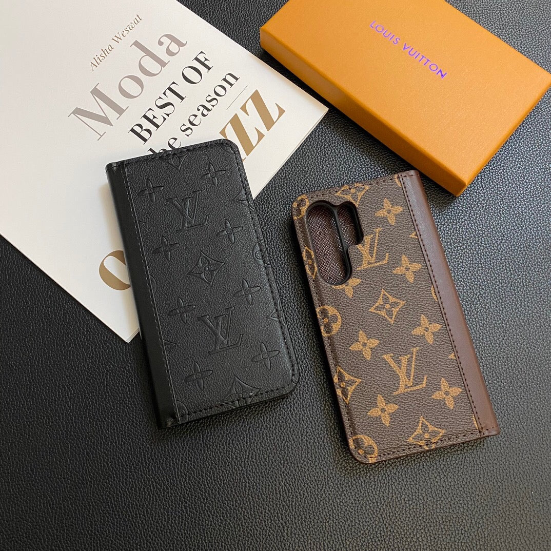 Monogram läderkortomslag galaxfodral för Samsung