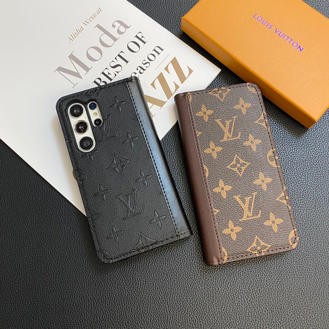 Monogram läderkortomslag galaxfodral för Samsung