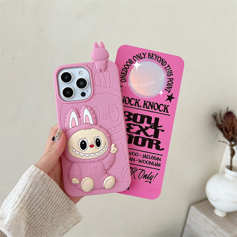 Roztomilá karikatura Labubu 3d Silicon Case | Hnědá růžová - iPhone pouzdro