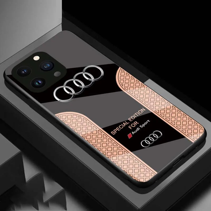 Custodia per telefono del logo Audi Audi Luxury con ricarica wireless per tutto l'iPhone con copertina posteriore in vetro.