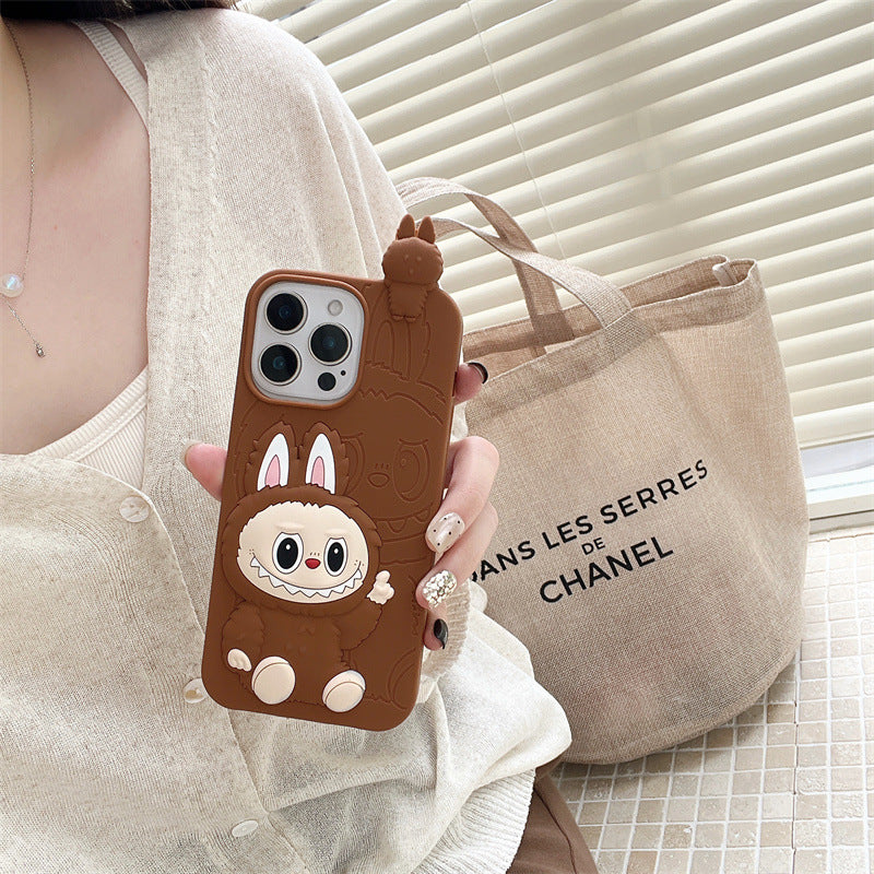 Roztomilá karikatura Labubu 3d Silicon Case | Hnědá růžová - iPhone pouzdro
