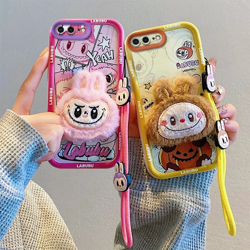Custodia per telefono in pelliccia da cartone animato 3D per Samsung con peluche kuromi plust cingo