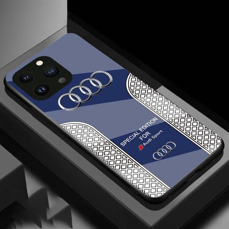 Custodia per telefono del logo Audi Audi Luxury con ricarica wireless per tutto l'iPhone con copertina posteriore in vetro.