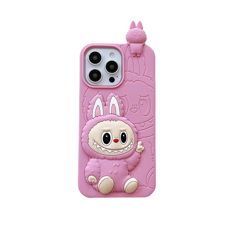 Roztomilá karikatura Labubu 3d Silicon Case | Hnědá růžová - iPhone pouzdro