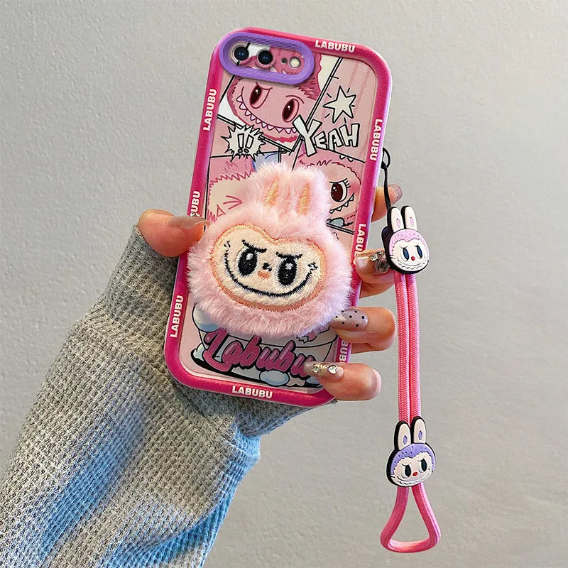Custodia per telefono in pelliccia da cartone animato 3D per Samsung con peluche kuromi plust cingo