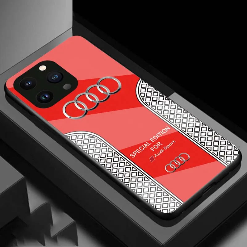 Custodia per telefono del logo Audi Audi Luxury con ricarica wireless per tutto l'iPhone con copertina posteriore in vetro.