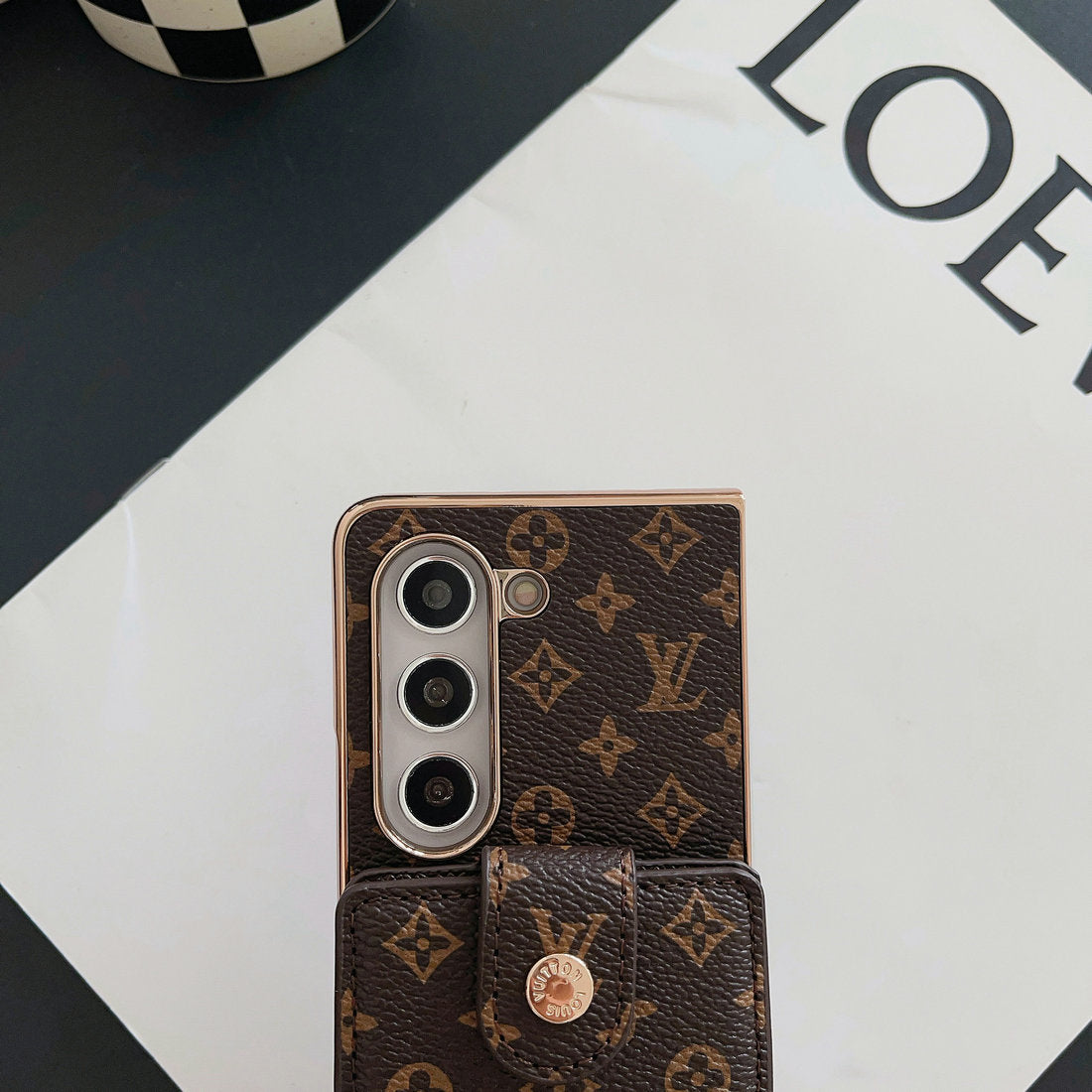 Luxus galvanizáló monogram kártya tartó kereszttest Samsung Z Fold tok