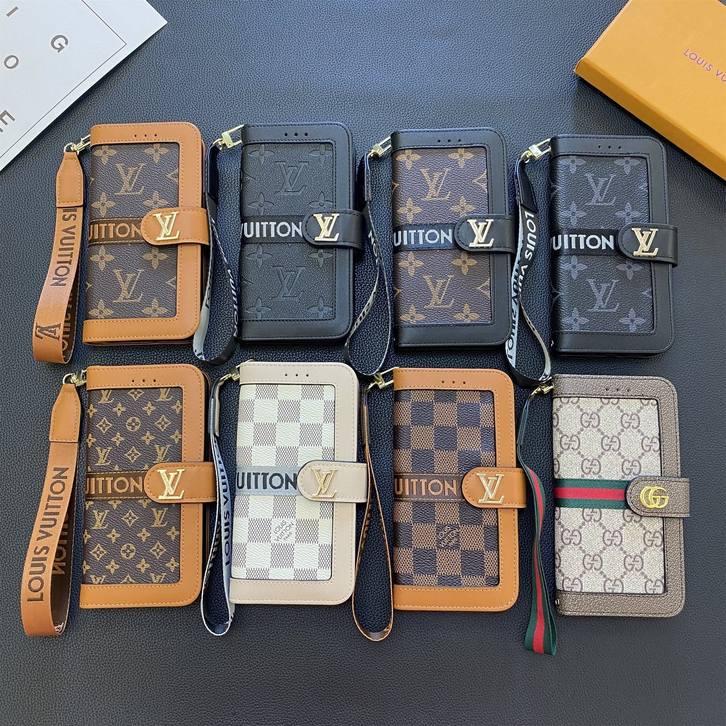 Prémiová pravá kožená kožená monogram plátno, peněženka držák karty