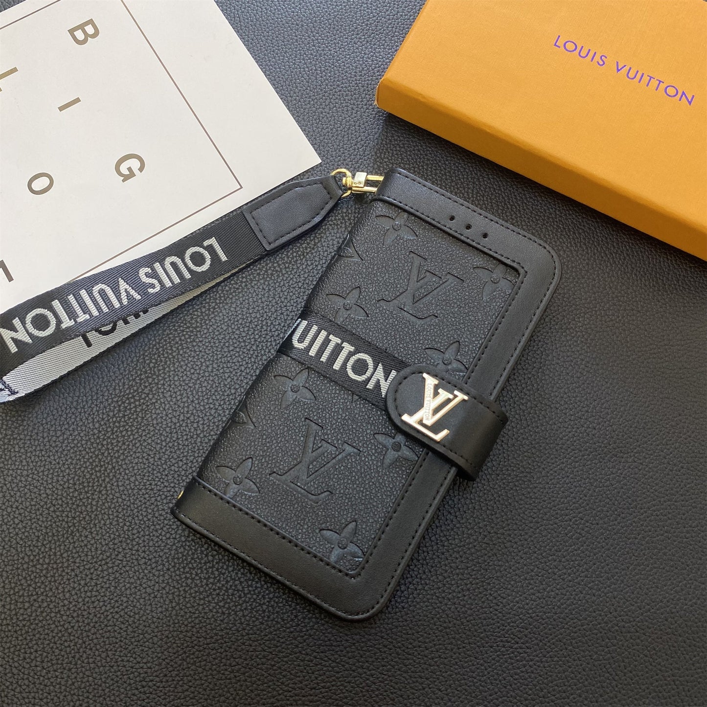 Prémiová pravá kožená kožená monogram plátno, peněženka držák karty