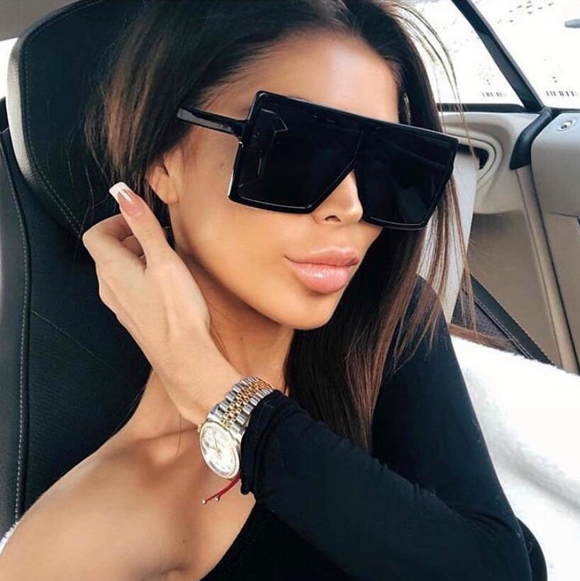 Plastiska överdimensionerade kvinnor Solglasögon Square Brand Designer Big Frame Solglasögon för kvinnliga UV400 Solglasögon Oculos Masculino