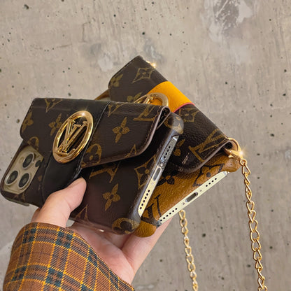 Custodia per iPhone del supporto per la carta Crossbody Lou Gold