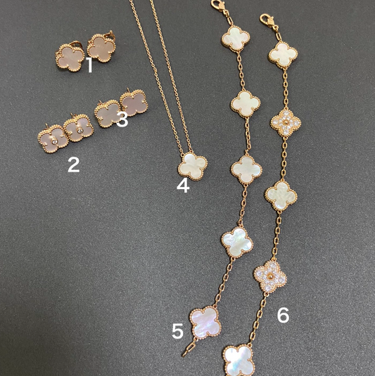 Vintage Leaves Shell Bracelet & Earrings & Necklace 6 Set ( 3 Color)