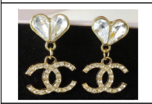 Dvojitý CC s tvarem srdce Zircon Diamond Earrings