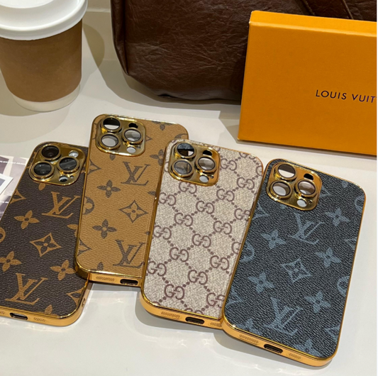 Custodia per iPhone Monogramma Lou Classic con bordi oro elettroplati