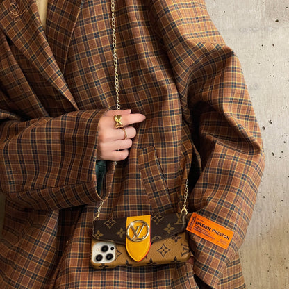 Custodia per iPhone del supporto per la carta Crossbody Lou Gold