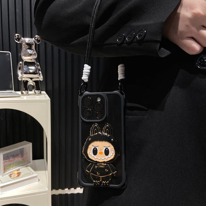Case de iPhone de Kickstand de espejo de Shell Labubu Hard - Mirror rotativo | Diseño a prueba de golpes
